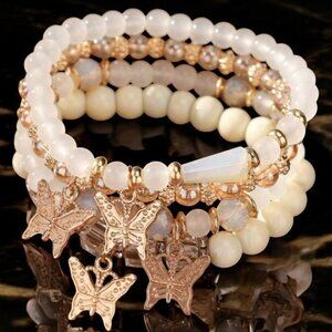 Boho Style Multilayered Crystal Butterfly Bracelet ~ White